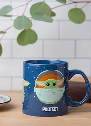 Silver Buffalo Star Wars The Mandalorian The Child Baby Yoda Grogu Protect Attack Snack Ceramic Coffee Mug, 20-Ounces