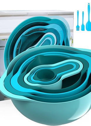 13 Pcs Mixing Bowls Set, RV Camping Accessories Set, Apartment Kitchen Gadget Easy Storage, Inculding Measuring Cups Colander Sifter Large Bowl Whisk Scraper, Great for Cooking and Baking, No BPA