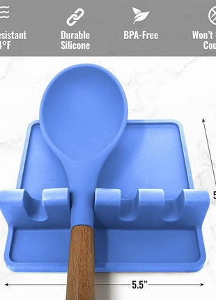 Zulay Kitchen Silicone Utensil Rest with Drip Pad for Multiple Utensils - BPA-Free, Heat-Resistant Spoon Rest & Spoon Holder for Stove Top - Kitchen Utensil Holder for Ladles & Tongs - Periwinkle