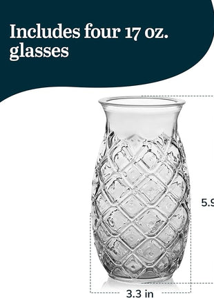 Libbey Tiki Pineapple Glasses Set, Tiki Glasses for Cocktails, Ideal Tiki Bar Set of 4