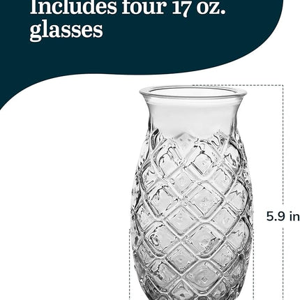 Libbey Tiki Pineapple Glasses Set, Tiki Glasses for Cocktails, Ideal Tiki Bar Set of 4