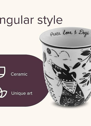 Karma Gifts 16 oz Black and White Boho Mug Dog - Cute Coffee and Tea Mug - Ceramic Coffee Mugs for Women and Men