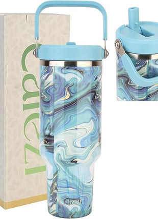 40 oz Tumbler with Lid and Straw, Stainless Steel Vacuum Insulated Tumblers with Flip Straw and Top Handle, Reusable Insulated Water Bottle for Home, Office, Leakproof, Fit in Cup Holder