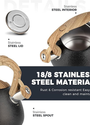 POLIVIAR Tea Kettle, 2.7 Quart Stovetop Tea Kettle, Audible Whistling Teapot with Crackle Finish, Food Grade Stainless Steel for Anti-Rust, Anti Hot Handle, Suitable for All Heat Sources (JX2023-LRB)