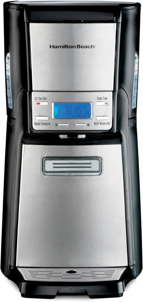 Hamilton Beach One Press Programmable Dispensing Drip Coffee Maker with 12 Cup Internal Brew Pot, Removable Water Reservoir, Black & Stainless Steel (48465)