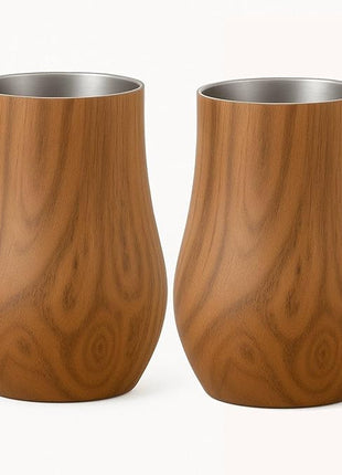 Double-Wall Insulated Whiskey Glass – Stemless Nosing Glass for Bourbon, Scotch & Whisky – Wood Finish – Gift for Men, Dad, Whiskey Lovers (Set of 2)