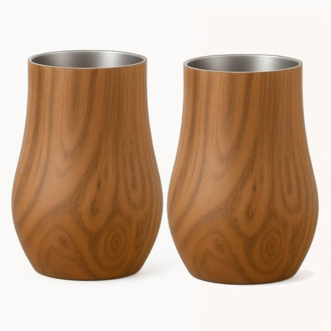 Double-Wall Insulated Whiskey Glass – Stemless Nosing Glass for Bourbon, Scotch & Whisky – Wood Finish – Gift for Men, Dad, Whiskey Lovers (Set of 2)