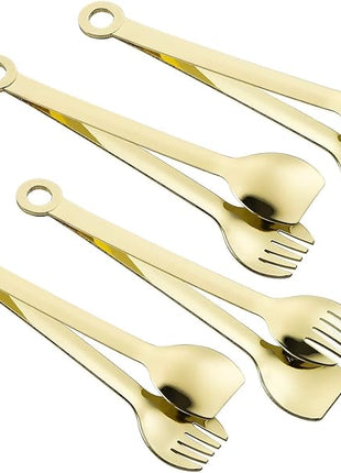 MSY BIGSUNNY Mini Appetizer Tongs Stainless Steel Set of 4, Metal Small Serving Tongs, 6 Inch(15.2cm, Golden)