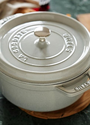 Staub Cast Iron 7-qt Round Cocotte - White Truffle, Made in France
