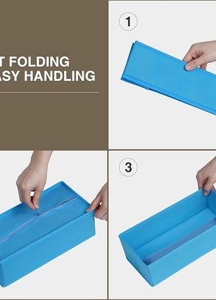 DIMJ Drawer Organizers - Set of 4 Fabric Closet Organizers and Storage, Drawer Dividers for Baby Clothes, Socks, Belt, Tie (Blue)