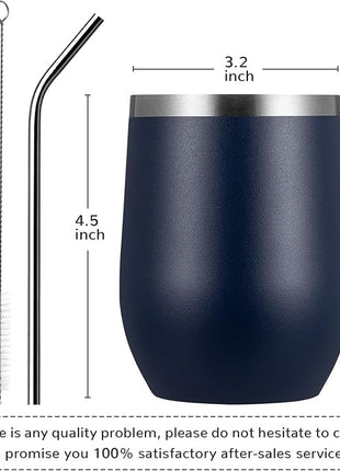 MEWAY 12oz/4 Pack Wine Tumbler Glasses with Lid - Stemless Double Wall Vacuum Stainless Steel Travel Tumbler - Keeping Cold & Hot for Wine,Coffee,Cocktails,Drinks-Family and Gifts (Navy,Set of 4)