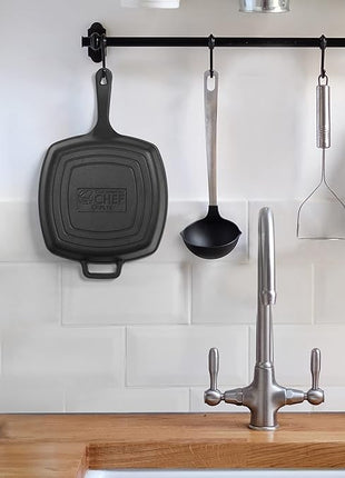 Commercial CHEF Cast Iron Skillet, 10.5” Square Pre-seasoned Cast Iron Pan