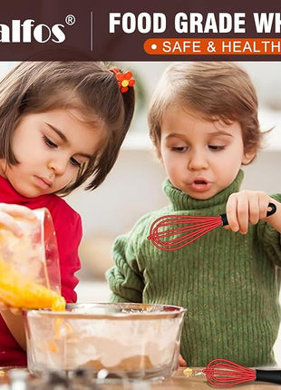 Walfos Mini Whisk Red Small whisk-Non Scatch Rubber Coated Whisk,small silicone whisk 5 & 7 inch Tiny Whisk,Nice for mixing and stirring small batches of powder and sauce in small bowl containers.2pcs