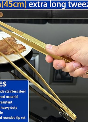 JETKONG 2 Pcs 18 Inch (45cm) Stainless Steel Grill Tongs Heavy Duty Giant Tweezer Tongs, Extra Large Tweezers Tools for Cooking, Grilling, BBQ and Turning Food (Gold)