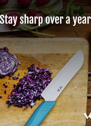 Vos Ceramic Knife Set in Elegant Gift Box, Ceramic Knives Set For Kitchen, Ultra Sharp Kitchen Knife Set with Covers, 4" 5" 6" Paring, Santoku & Chef Knife, Lightweight, Dishwasher safe (Multi-Color)