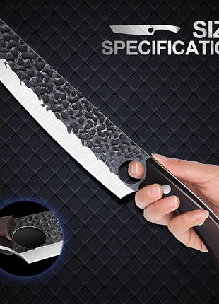 Purple Dragon Butcher Knife Meat Cleaver 7.5 Inch Hand forged Chef Knife Japan High Carbon Steel Knife for Meat Vegetable Full Tang Long Handle Sharp Carving Knife