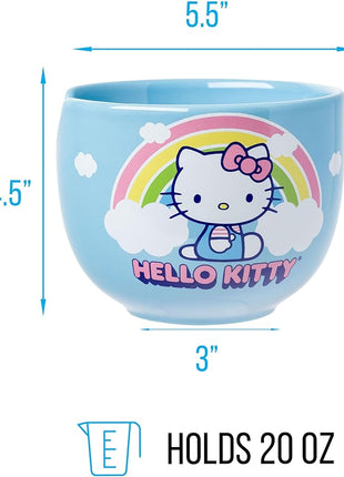 Silver Buffalo Hello Kitty Rainbow and Clouds Ceramic Ramen Noodle Rice Bowl with Chopsticks, Microwave Safe, 20 Ounces