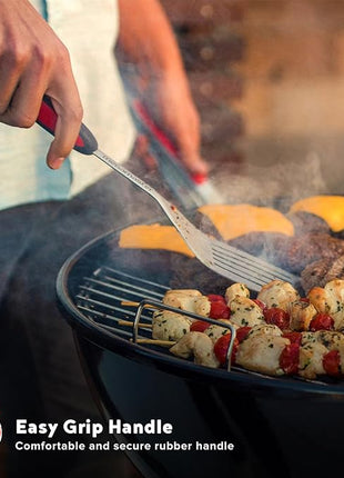 Megamaster Stainless Steel Grill Spatula, BBQ Tool with Red & Black Rubber Handle, Heavy-Duty Grilling Accessory for Outdoor Cooking - 530-0104P