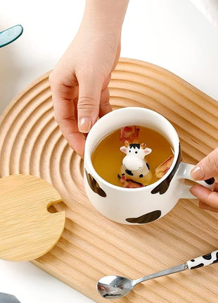 BigNoseDeer Cute Ceramic Cow Mug with 3D Cow Inside,Cow Print Coffee Mug,Cute Mugs with Lid Spoon,Cute Stuff Cool stuff Birthday Gifts Anime Gifts for Women Girlfrend Kids13oz