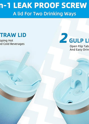 BJPKPK 22oz Insulated Tumbler With lid And Straw Stainless Steel Tumblers Travel Coffee Mug Reusable Thermal Cup,Sky