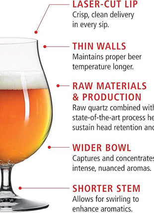 Spiegelau Classic Tulip Beer Glass, European-Made Crystal Drinking Glasses Perfect for Belgian Ales, IPA Beers, Cocktails, Sodas, Beverages, Smoothies, Home Bar Accessories, 15.5 oz, Set of 4