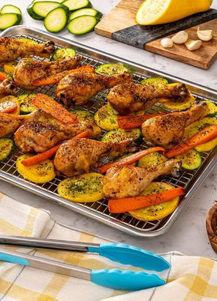 Ultra Cuisine Quarter Sheet Pan with Wire Rack Set - Includes Premium Aluminum Baking Sheet with 100% Stainless Steel Baking Rack, Dishwasher Safe Cookie Cooling Racks with 1/4 Pan Commercial Quality