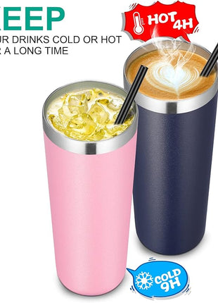 VEGOND Stainless Steel Tumblers Bulk 6 Pack, 20 oz Vacuum Insulated Skinny Tumblers with Lid and Straw, Double Wall Coffee Mug, Travel Water Cup, Navy Blue