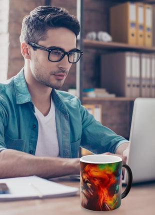 Caliamary Heat Changing Coffee Mug, Lion Heat Sensitive Color Changing Mug Cup, 11 Ounce Funny Ceramic Morning Coffee Mugs Cool Mugs for Men Kids…