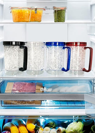 Double Wall Gel Frosty Freezer Ice Mugs Clear Set of 4 (White black red and blue)