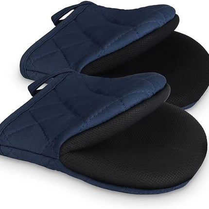 1 Pair Short Oven Mitts, Heat Resistant Silicone Kitchen Mini Oven Mitts for 500 Degrees, Non-Slip Grip Surfaces and Hanging Loop Gloves, Baking Grilling Barbecue Microwave Machine Washable