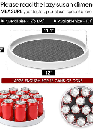 12-Inch Non-Skid Turntable Lazy Susan Organizer [4 Pack] - Spinning Rack for Cabinet Table Top, Pantry Organization Storage, Kitchen, Fridge, Vanity, Countertop, Under Sink Organizing, Spice Spinner