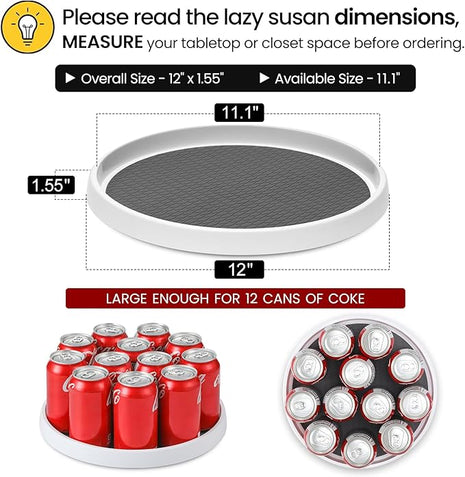 12-Inch Non-Skid Turntable Lazy Susan Organizer [4 Pack] - Spinning Rack for Cabinet Table Top, Pantry Organization Storage, Kitchen, Fridge, Vanity, Countertop, Under Sink Organizing, Spice Spinner