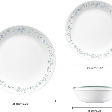 Corelle Dinnerware Set (12pc Set, Country Cottage)-Dinner Set for 4 4 x: Dinner Plates, Side Plates & Bowls 3 X More Durable, Half The Space & Weight of Ceramic up to 80% Recycled Glass, 1146844