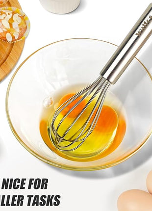 Walfos Mini Whisk,6+8 in Small Whisk,304 Stainless steel Whisks Heat Resistant 600°F,Nice for mixing salad dressings or beating an egg.Tiny whisk size great for narrow and shallow vessels.Silver
