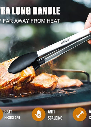 17 & 12 Inch Extra Long Kitchen Tongs with Silicone Tips, Heat Resistant 600 Degrees Silicone Tong, Stainless Steel Tongs for Cooking, Food, Bbq, Grilling, Barbecue, Dishwasher 2 Pack