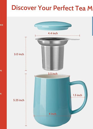 Sweese 20 OZ Porcelain Tea Mug with Infuser and Lid, Loose Leaf Tea Cup, Gifts for Tea Lover - Turquoise