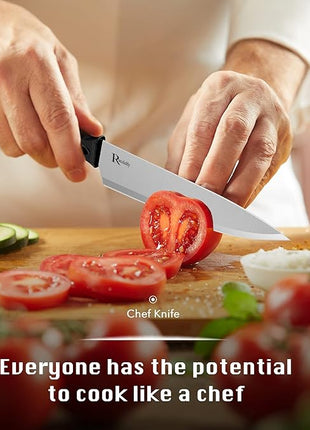 Kitchen Knife Set with Block, 7 Pieces Chef Knife Set with Knives, Scissor, Block for Meat/Vegetables/Fruits Chopping, Slicing, Dicing&Cutting