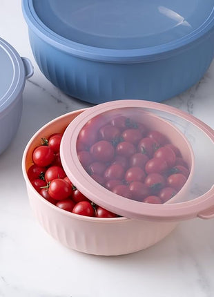 COOK WITH COLOR Prep Bowls with Lids- Wide and Deep Nesting Plastic Small Mixing Bowl Set with Lids, 12 Piece Set - Wide Bowls, Blue/Pink