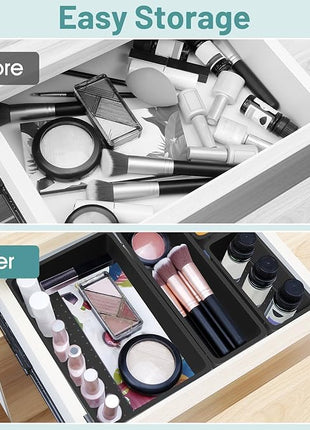 WOWBOX 25 PCS Plastic Drawer Organizer Set, Desk Drawer Divider Organizers and Storage Bins for Makeup, Jewelry, Gadgets for Kitchen, Bedroom, Bathroom, Office, Deep Black