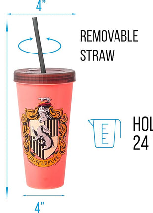 Silver Buffalo Harry Potter House Crests 4 pack Color Change Plastic Tumbler, 24 Ounces