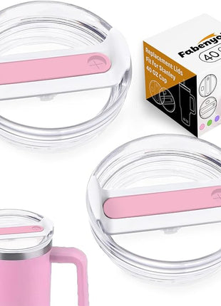 40 OZ Tumbler Lid Replacement Fit for Stanley Cup, 2 Pack Clear Replacement Lids Fit for Stanley Travel Tumbler, Spill Proof Tumbler Covers for Stanley Cup Accessories (Clear - Pink)