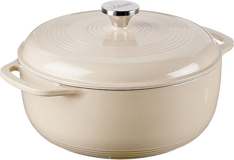 Lodge 6 Quart Enameled Cast Iron Dutch Oven with Lid – Dual Handles – Oven Safe up to 500° F or on Stovetop - Use to Marinate, Cook, Bake, Refrigerate and Serve – Sandalwood