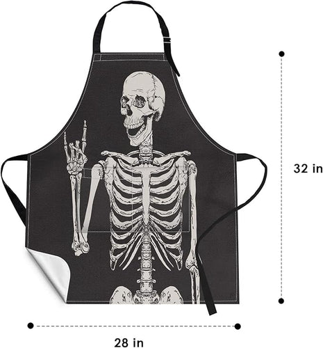 Britimes Skeleton Rock Skull Halloween Apron Home Kitchen Cooking Baking Gardening for Women Men with Pockets 32x28 inch
