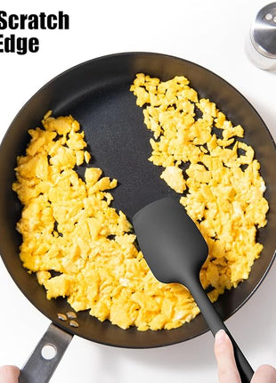 Heat Resistant Silicone Spoon Spatula, Doosu 600°F High Temp Flexible Cooking Spoons Kitchen Rubber Spoonula Scratch-Proof for Mixing Stirring Scraping Serving Non-Stick Cookware (11.4in, Black)