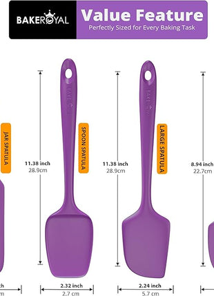 Silicone Spatula Set - 4-Piece Rubber Spatulas Silicone Heat Resistant 600°F for Everyday Task - Seamless Design Kitchen Spatulas for Nonstick Cookware - Purple