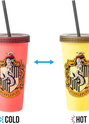 Silver Buffalo Harry Potter House Crests 4 pack Color Change Plastic Tumbler, 24 Ounces