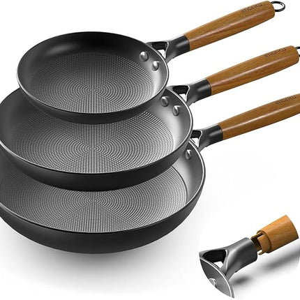 imarku Non Stick Frying Pans - 7.5&9.5&11.5 Inch Cast Iron Skillets Professional Cast Iron Pan Dishwasher Safe Nonstick Frying Pan Set, Detachable Handle, Best Gifts for Women/Men
