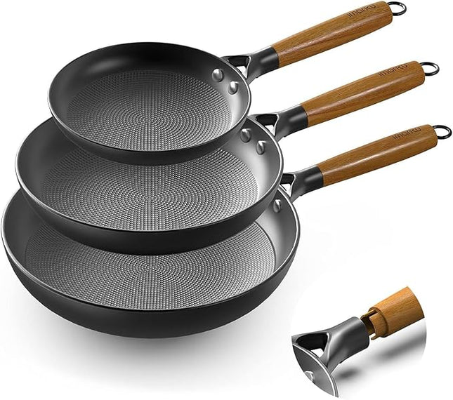imarku Non Stick Frying Pans - 7.5&9.5&11.5 Inch Cast Iron Skillets Professional Cast Iron Pan Dishwasher Safe Nonstick Frying Pan Set, Detachable Handle, Best Gifts for Women/Men