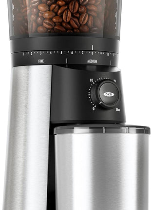 OXO Brew Conical Burr Coffee Grinder - Silver, Stainless Steel Burrs, One-Touch Automatic Smart Grind