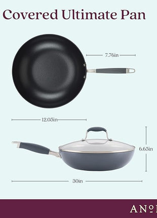 Anolon Advanced Hard Anodized Nonstick Frying Pan/ Fry Saute All Purpose Pan with Lid - 12 Inch, Gray